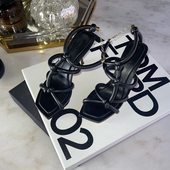 Jimmy Choo Shoes - New Jimmy Choo Bay 90 Open Toe Sandal in Black Leather Womens 37.5 New NIB